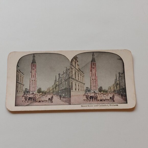 Antique Stereograph Card Street Scene of Cathedral Holland European Views - Picture 1 of 3